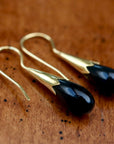 Cornflower Bud 14k Gold and Onyx Drop Earrings