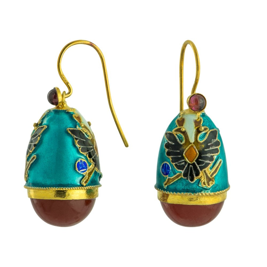 Countess Petrovna Carnelian Turquoise Egg Earrings