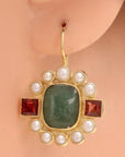 Duchess Of Malfi 14k Gold, Aventurine, Pearl and Garnet Earrings