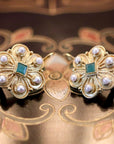 Elizabeth Gaskell 14k Gold, Emerald and Pearl Earrings