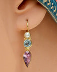 Ellen Terry 14k Gold, Amethyst, Blue Topaz and Pearl Earrings