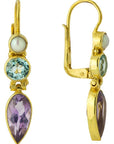 Ellen Terry 14k Gold, Amethyst, Blue Topaz and Pearl Earrings