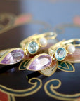 Ellen Terry 14k Gold, Amethyst, Blue Topaz and Pearl Earrings