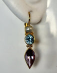 Ellen Terry 14k Gold, Amethyst, Blue Topaz and Pearl Earrings