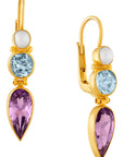 Ellen Terry Amethyst, Blue Topaz and Pearl Earrings