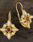 Florentine Cross Pearl and Garnet Earrings