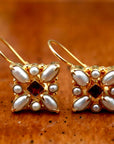 Florentine Cross Pearl and Garnet Earrings