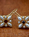 Florentine Cross Pearl and Garnet Earrings