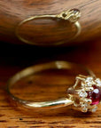 Flower 14k Gold, Garnet and Diamond Ring