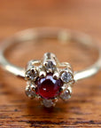 Flower 14k Gold, Garnet and Diamond Ring