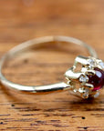 Flower 14k Gold, Garnet and Diamond Ring