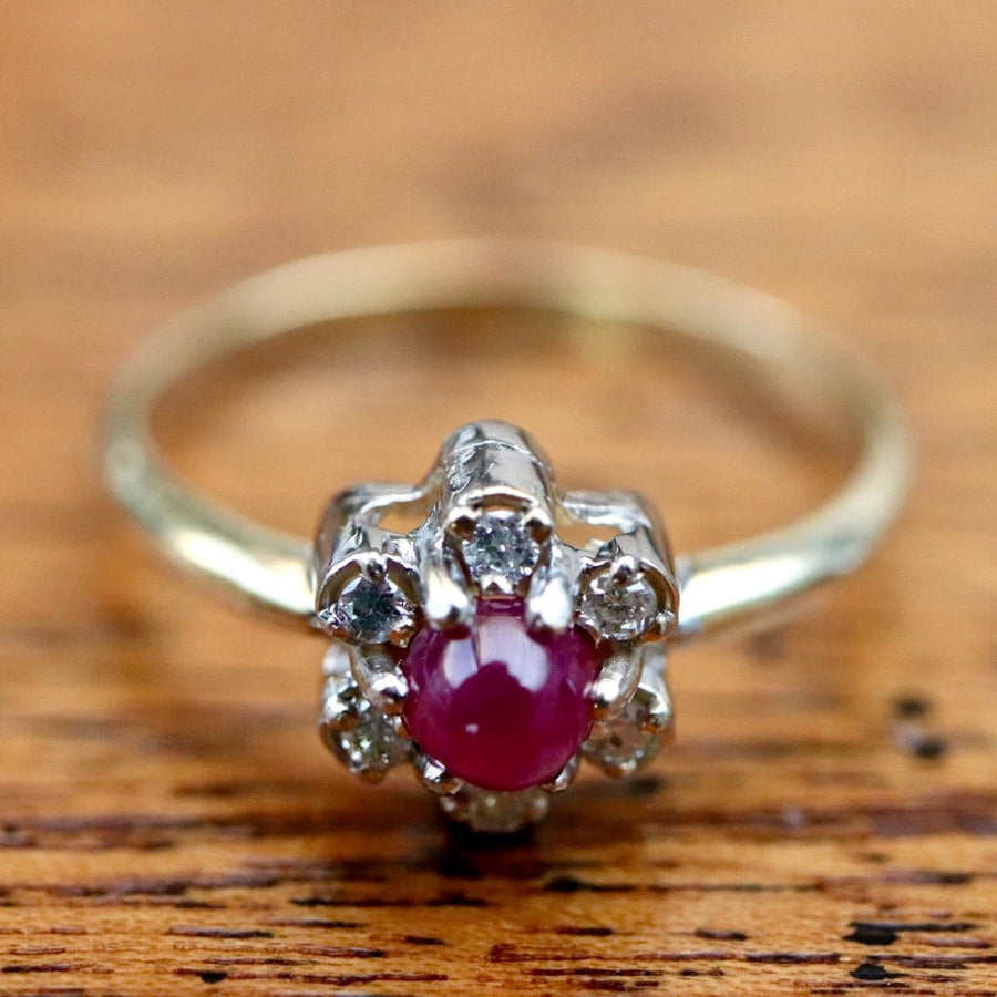 Flower 14k Gold, Ruby and Diamond Ring