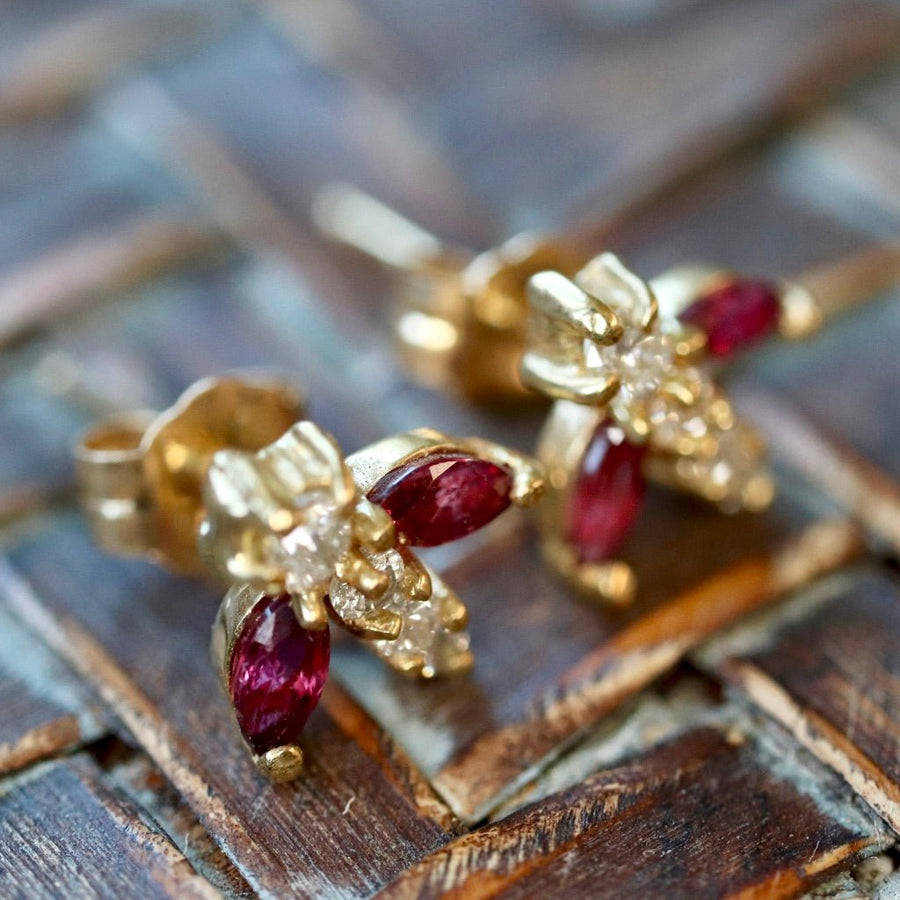 Flutter 14k Gold, Ruby and Diamond Earrings
