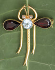 Garnet, Blue Topaz and Pearl Dragonfly Pin