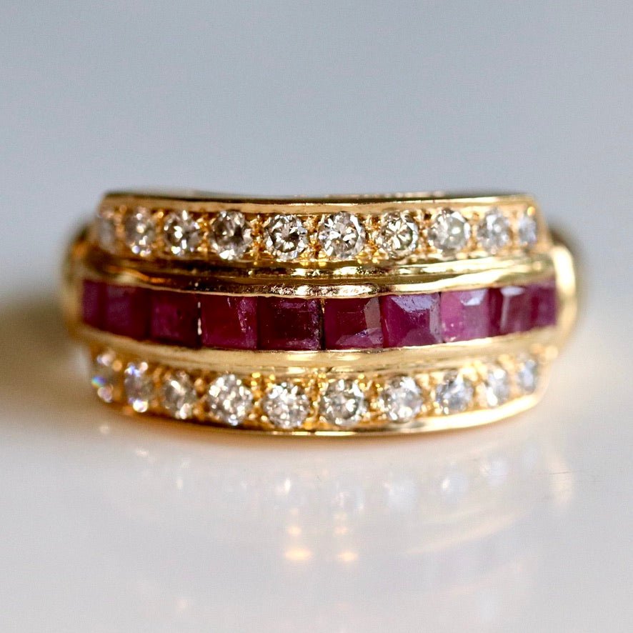 Geordi 14kゴールド、ルビー、ダイヤモンドリング : Museum of Jewelry