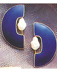 Half Moon Blue Enamel Earrings