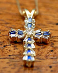 Heavenly Cross 14k Gold, Sapphire and Diamond Necklace