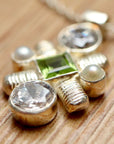 Jenny Lind Cubic Zirconia, Peridot and Pearl Silver Necklace