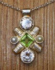 Jenny Lind Cubic Zirconia, Peridot and Pearl Silver Necklace