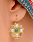 Lady Brighten 14k Gold, Emerals, Pearl and Opal Earrings