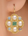 Lady Brighten 14k Gold, Emerals, Pearl and Opal Earrings