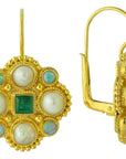 Lady Brighten Pearl, Emerald and Opal Earrings
