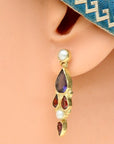 Lady Chatterley 14k Gold, Iolite, Garnet and Pearl Earrings