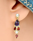 Lady Chatterley 14k Gold, Iolite, Garnet and Pearl Earrings