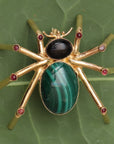 Malachite, Onyx and Garnet Spider Pin