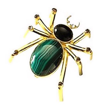 Vintage Malachite Spider Brooch