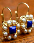 Mediterranean 14k Gold, Lapis and Pearl Earrings