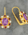 Miss Merryweather Amethyst, Garnet and Pearl Earrings