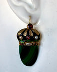 Nicholas I 14k Gold, Malachite, Garnet and Pearl Earrings