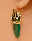 Nicholas I 14k Gold, Malachite, Garnet and Pearl Earrings