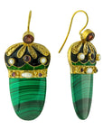 Nicholas I 14k Gold, Malachite, Garnet and Pearl Earrings