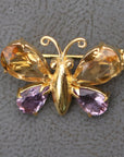 Nouveau Citrine and Amethyst Butterfly Pin