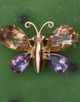 Nouveau Citrine and Amethyst Butterfly Pin