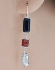 Operetta Silver Onyx, Garnet and Pearl Earrings