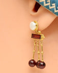 Orient Express 14k Gold, Garnet and Pearl Earrings