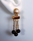 Orient Express 14k Gold, Garnet and Pearl Earrings