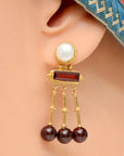 Orient Express 14k Gold, Garnet and Pearl Earrings