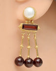 Orient Express 14k Gold, Garnet and Pearl Earrings