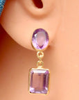 Oval and Rectangle Amethyst Earrings