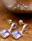 Oval and Rectangle Amethyst Earrings