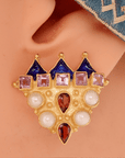 Peter The Great 14k Gold, Amethyst, Garnet and Pearl Earrings