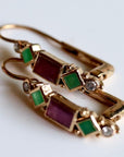 Pollaiuolo 14k Gold, Garnet, Emerald and Diamond Earrings