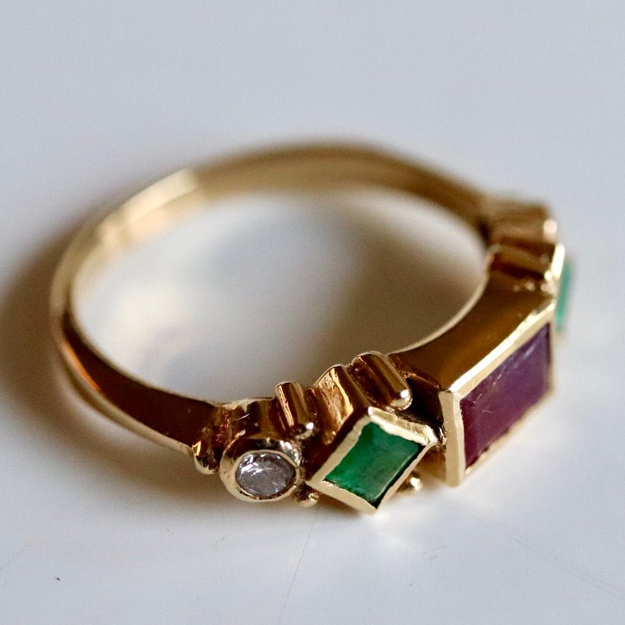 Pollaiuolo 14k Gold, Ruby, Emerald and Diamond Ring