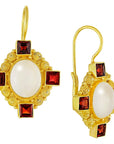 Queen Bess Moonstone and Garnet Earrings