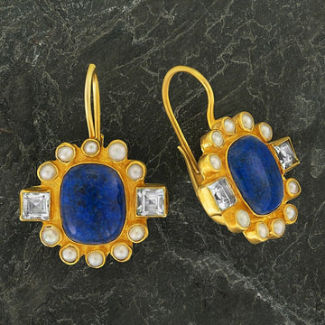 Queen Elinor Lapis, Topaz and Pearl Earrings