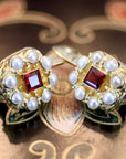 Rose Red 14k Gold, Garnet and Pearl Earrings